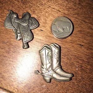 Set of 3 vintage cowgirl southwest cowboy unisex button covers sterling silver